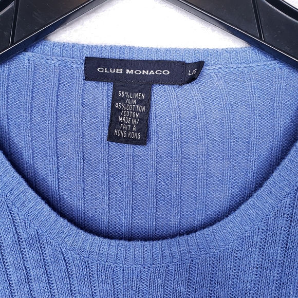 Club Monaco Cotton Linen Men's Large Blue Ribbed Knit Pullover Sweater - Picture 4 of 4